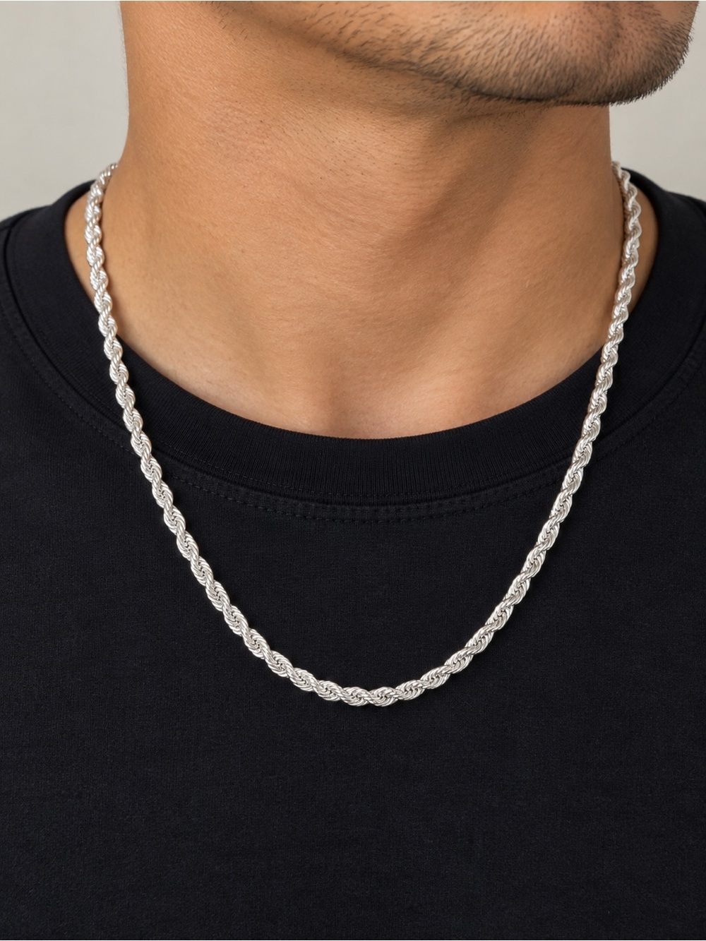 Sterling Silver Rope Chain Necklace - Men (unisex)